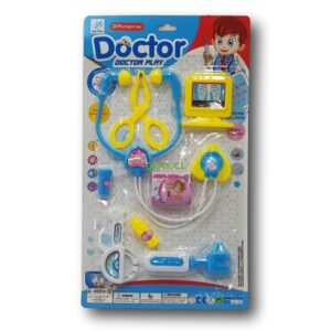 Set de doctor con estetoscopio celeste amarillo, y entretenidos accesorios. - Imagen 1