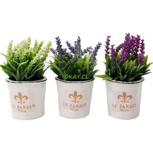 Maceta blanca flores lavanda artificial 10x17 - Imagen 1