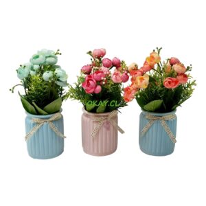Jarrones con rosas pitimini artificiales - Imagen 1