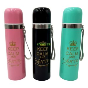 Termo color rosado ,verde y negro diseño Keep calm skate - Imagen 1