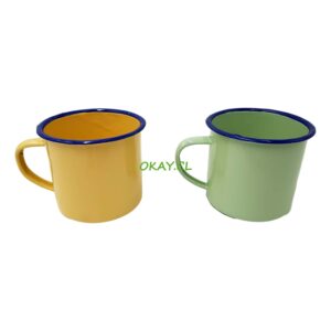 TAZA METÁLICA ESMALTADA EN PORCELANA 8cm 6PCS VERDE Y AMARILLO - Imagen 1