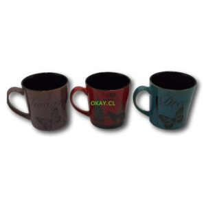 Set Mugs cerámica interior negro colores café, rojo, azul - Imagen 2