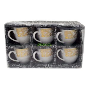 Set 6 Tazas cerámica blanca con borde figuras doradas - Imagen 1