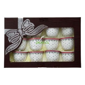 Set 8 Tazas cerámica blanca con figuras geométricas y borde rojo - Imagen 1