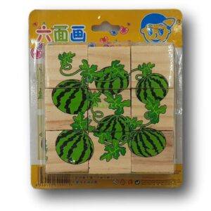 Puzzle cuadrados plantas y frutas de madera 9 piezas - Imagen 1