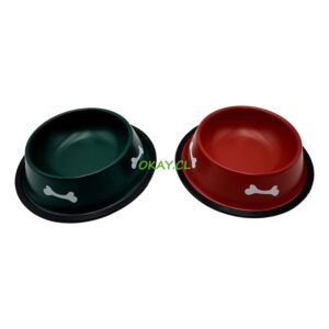 Comedero redondo colores negro y café con hueso blanco pintado 16cm - Imagen 1