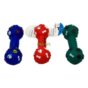 Juguetes de silicona para mascota diseño pesas colores azul, rojo 5x15cm - Imagen 1