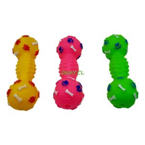 Juguetes de silicona para mascota diseño pesas colores amarillo,verde, rosado 6x18cm - Imagen 1