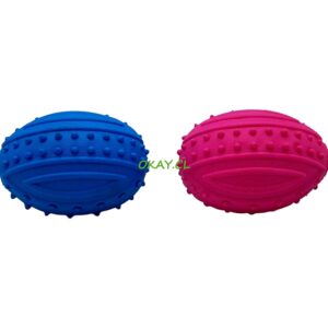 Pelota de mascota con forma ovalada celeste y rosada 9x7 cm - Imagen 1