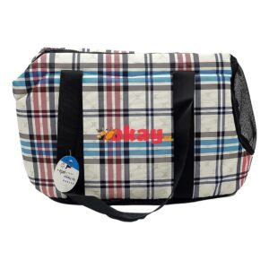 Bolso transportador de mascota color gris cuadros escoces - Imagen 1