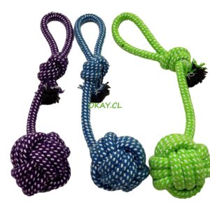 Juguete para mascota nudo y bola de cuerda de algodón celeste, verde, rosado - Imagen 1