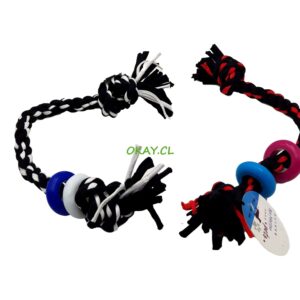 Juguete para mascota cuerda de algodón con anillos plásticos bicolor negro rojo y negro blanco - Imagen 1