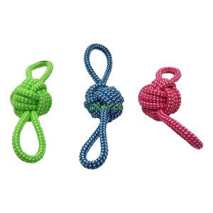Juguete para mascota nudo de cuerda de algodón celeste, verde, rosado - Imagen 1
