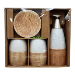 Set accesorios de baño cuatro piezas bicolor blanco beige estilo cerámica - Imagen 1