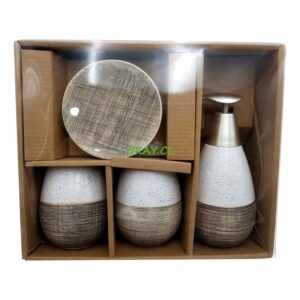 Set accesorios de baño cuatro piezas bicolor blanco café estilo cerámica - Imagen 1