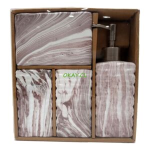 Set accesorios de baño cuatro piezas blanco veteado mármol - Imagen 1
