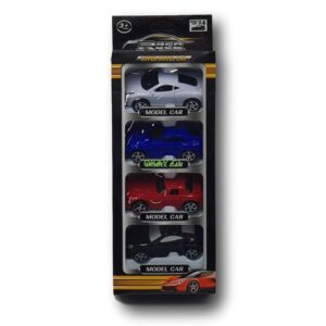Set de 4 mini autos modelos deportivos, metal colores negro blanco rojo y azul. - Imagen 1