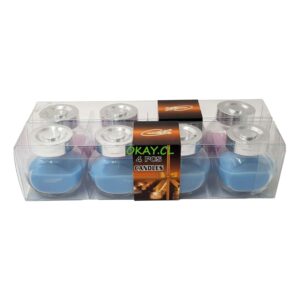 Set 4 Velas celestes en frascos vidrio caja 22x 6cm - Imagen 1