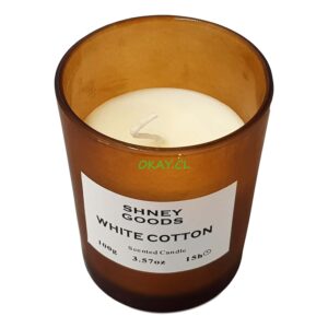 Vela blanca en vaso color café oscuro aroma White Cotton 9x10 cm - Imagen 1