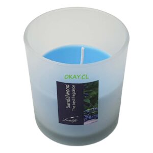 Vela celeste en vaso vidrio transparente aroma madera sándalo 8x 9 cm - Imagen 1