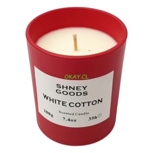Vela blanca en vaso color rojo aroma White Cotton 9x10 cm - Imagen 1