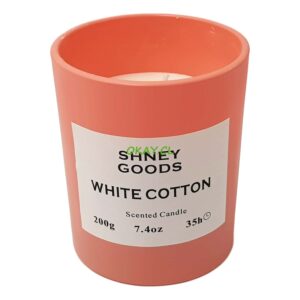 Vela blanca en vaso vidrio color salmón aroma White Cotton 8x9 cm - Imagen 1