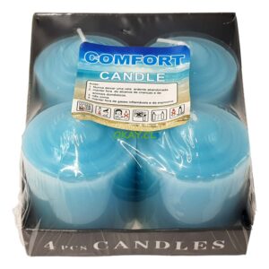 Set 4 velas celestes en caja 10 x6 cm - Imagen 1