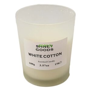 Vela blanca en vaso vidrio transparente aroma White Cotton 9x10 cm - Imagen 1