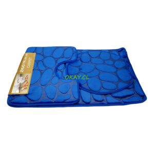 Alfombra baño 3 piezas diseño sendero piedras celeste - Imagen 1