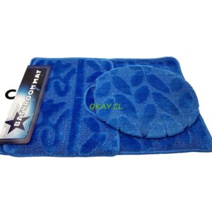 Alfombra baño 3 piezas diseño hojas color celeste - Imagen 1