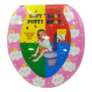 Asiento adaptador de inodoro para niños y niñas rosada con nubes blancas - Imagen 1