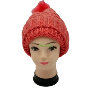 Gorro de tejido de mujer forro piel sintética color salmón 19 x 27 - Imagen 1