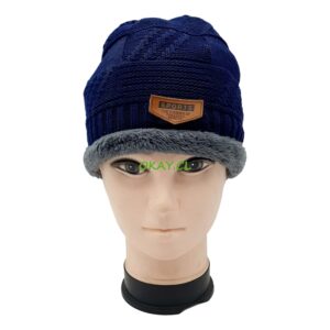 Gorro tejido negro forro gris piel sintética 19 x27 - Imagen 1