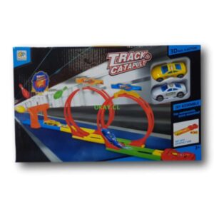 Pista catapulta para armar con 2 mini autos de velocidad y 3 palitroques para chocar. - Imagen 2