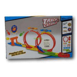 Pista catapulta para armar con 2 mini autos de velocidad y 3 palitroques para chocar. - Imagen 1