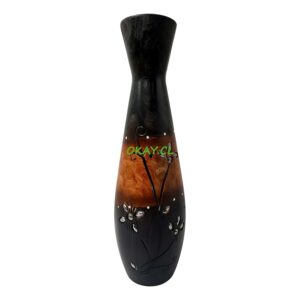 Florero de cerámica color madera 2 tonos con adorno hojas plateado 10x45 cm - Imagen 1
