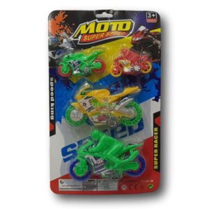 Set motos carreras con piloto y sin piloto 2 medianas y 2 mini motos . Bicolores - Imagen 1