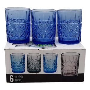 Set de 6 vasos de vidrio colores celeste y gris con diseño - Imagen 1