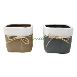Jarrón o florero rectangular 13 x 12 bicolor blanco gris y blanco beige - Imagen 1