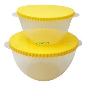 Set 2 bowl para galletas transparente con tapa amarilla 22x10cm - Imagen 1
