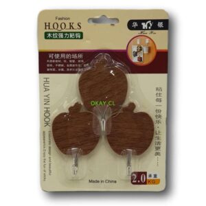 Set de 3 ganchos adhesivos forma manzana color madera - Imagen 1