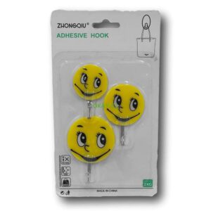 Set de 3 ganchos adhesivos pared color amarillo carita - Imagen 1
