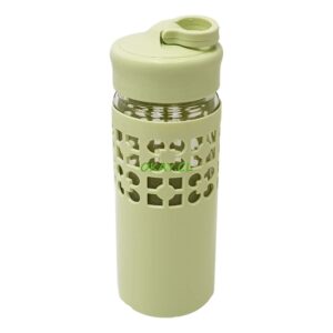 botella de agua vidrio con funda diseño 450ml colores celeste y beige - Imagen 1