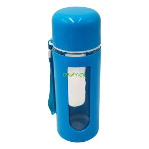 botella de agua vidrio con funda color celeste 450ml - Imagen 1
