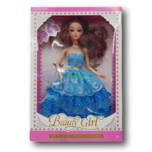 Muñeca estilo Barbie vestido celeste juguete 22 cm longitud - Imagen 1