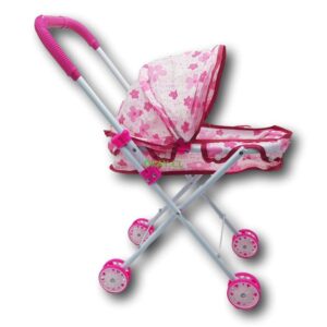 Coche muñecas rosa y blanco con flores 4 Ruedas - Imagen 2