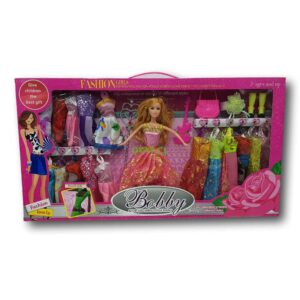 Muñeca estilo Barbie con set de vestuario de variados diseños y accesorios - Imagen 1