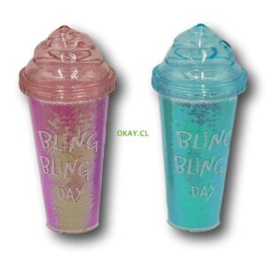 Vaso bombilla cilíndrico blanco con tapa color metálico cobre - Imagen 1