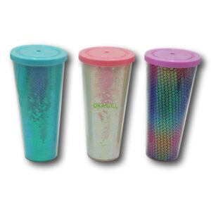 Vaso con bombilla diseño cono helado color metálico - Imagen 1