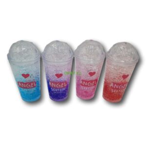 vaso con bombilla color rojo, celeste, rosado y azul - Imagen 1